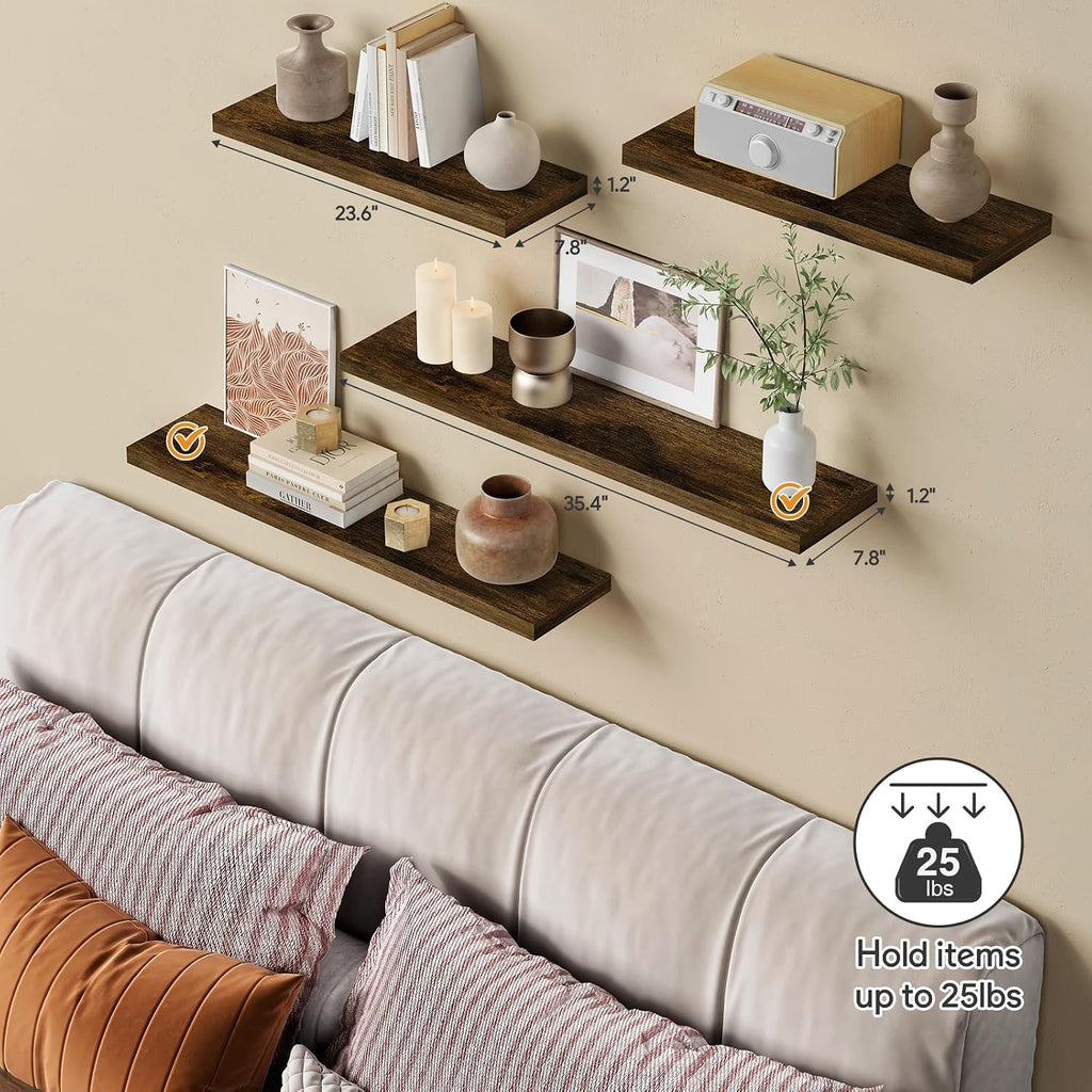 36 Inch Floating Shelves for Wall Long Set of 3, Large Deep Wall Shelves Living Room Decor, Rustic Wood Floating