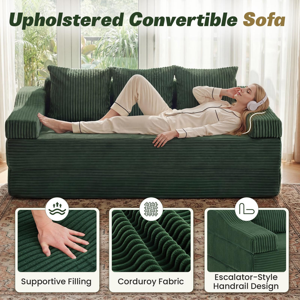 78.7" Folding Convertible Sofa Bed, Boneless Sleeper Sofa Couch with Pillows, 3 Seater Pull Out Futon Couches Bed