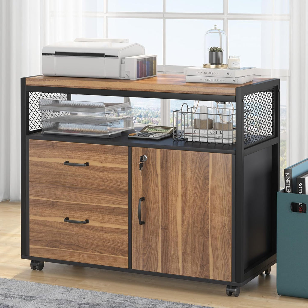 55-inch L Shaped Desk with Drawer Cabinet, Executive Computer Desk and lateral File Cabinet