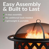 Sunnydaze Crossweave Outdoor Fire Pit - Wood-Burning Fire Pit for Outside with Spark Screen, Poker and Round Cover - 36-Inch - Black - Image 5