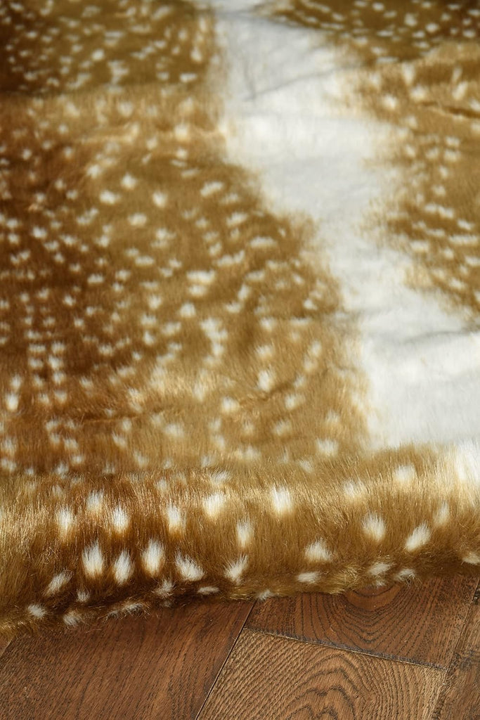 Faux Cow Hide Mini Scatter Size Antelope Print in Beige and White Polyester Hand Made 3'10" X 5' Area Rug
