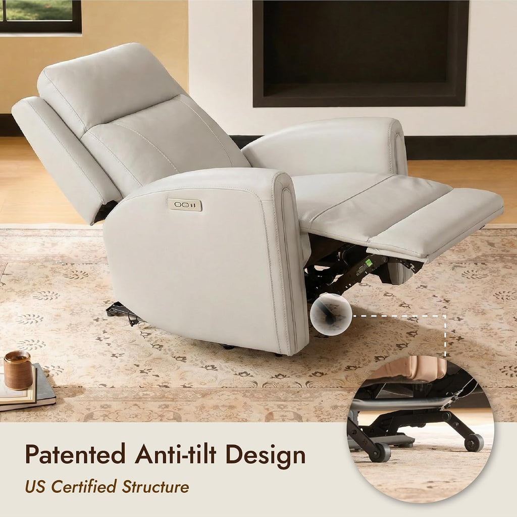 Zero Wall Hugger Power Recliner Chair , Modern Electric Reclining Chair with USB & Type-C Ports, Faux Leather