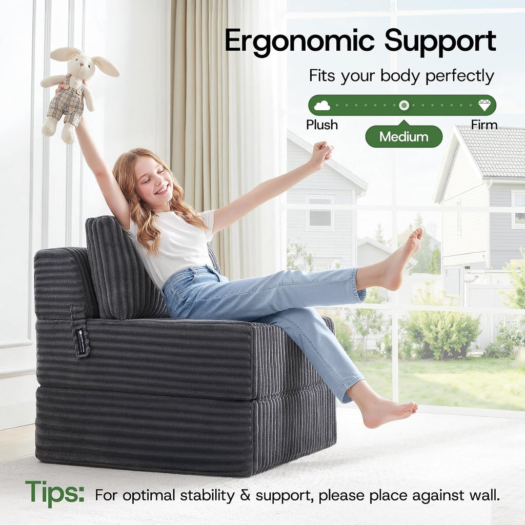 Convertible 4-in-1 Folding Sofa Bed Boneless Sleeper Chair Couch Foldable Chaise Lounger & Mattress Pocket Coils+Foam