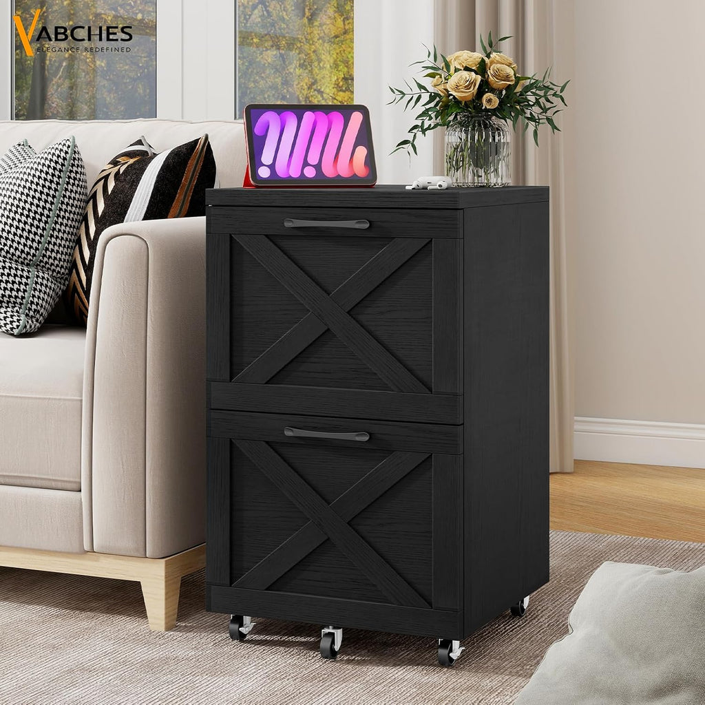 Farmhouse File Cabinet with 2 Drawers, Vertical Filing Cabinet on Wheels for Letter/A4 Size Hanging Files, Mobile