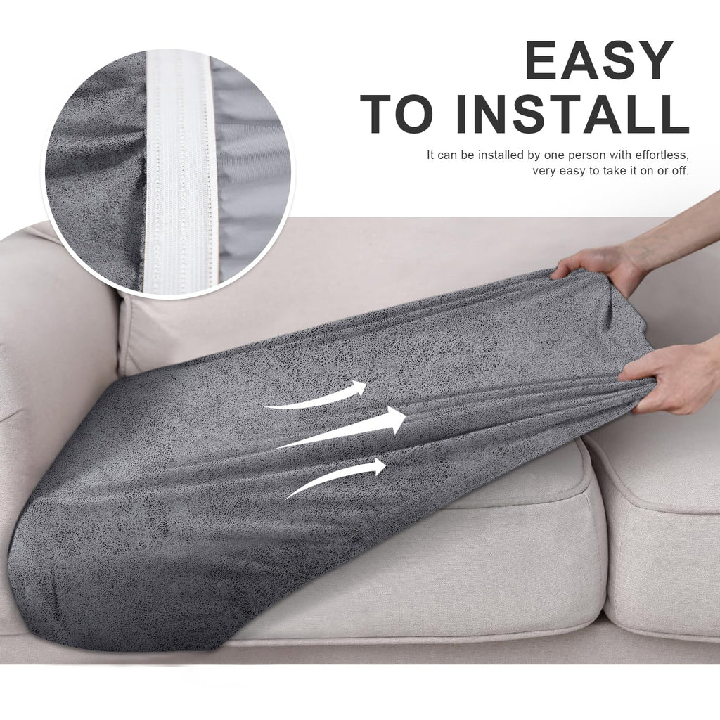 Leather Look Couch Cushion Covers, Stretch Sofa Cushion Covers for Sectional Armchair Loveseat Protector, Replacement