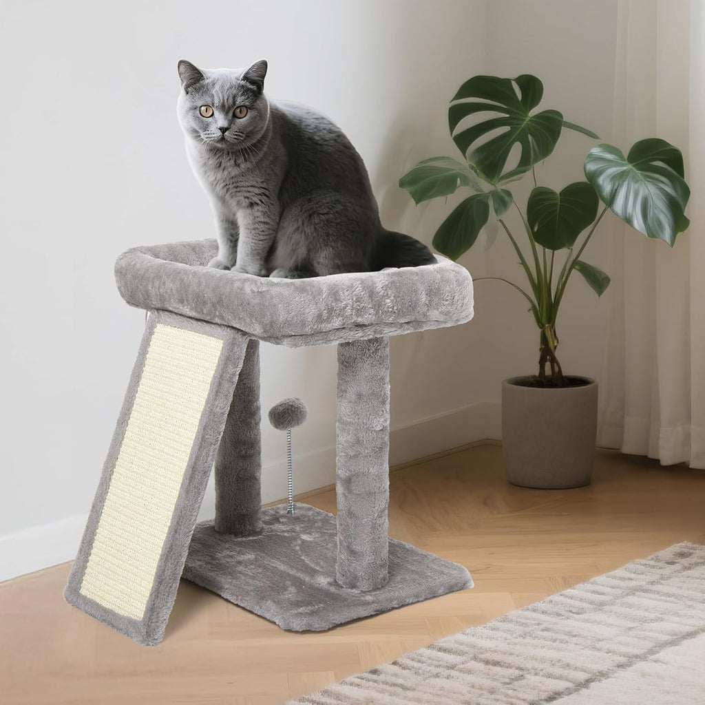 17.1-inch Small Cat Tree Tower with Scratching Post for Indoor Cats,Light Grey