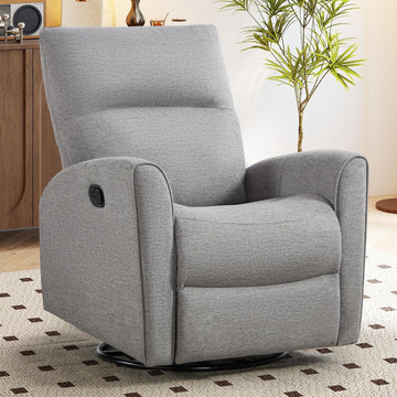 Recliner Rocker Swivel Chair, Manual Chenille Glider Rocking Chair, Swivel Glider Recliners with Soft Backrest, 360°
