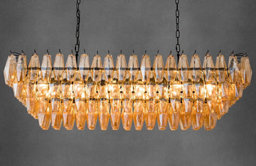 54" Black Rectangular Chandeliers for Dining Room, 12-Light 4 Tiered Large Smoke Glass Chandelier, Modern Kitchen Island Farmhouse Hanging Light Fixture for Living Room Foyer