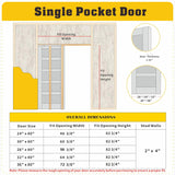 Pocket Door, 32" x 80" Concealed Sliding Closet Doors, 5 Lites Tempered Frosted Glass Pantry Doors, 