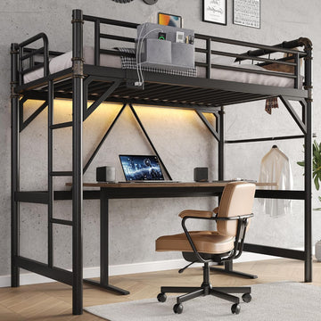 Twin Loft Bed with LED Lights and Charging Station