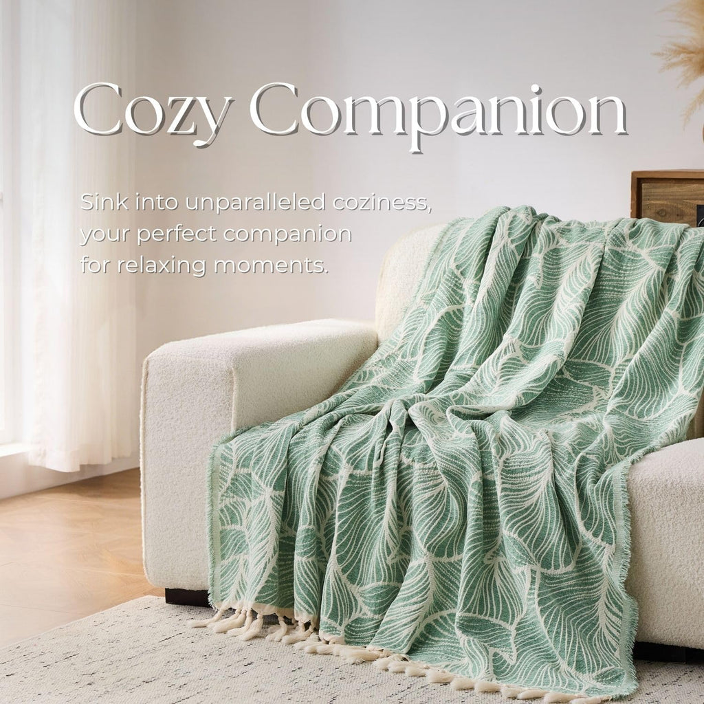 Chenille Cotton Throw Blanket, Lightweight Boho Blanket