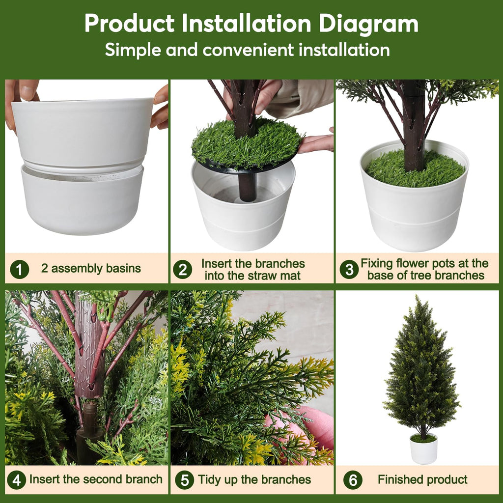 2 Pack 3FT Artificial Cypress Topiary Trees w/Pots for Porch Decor