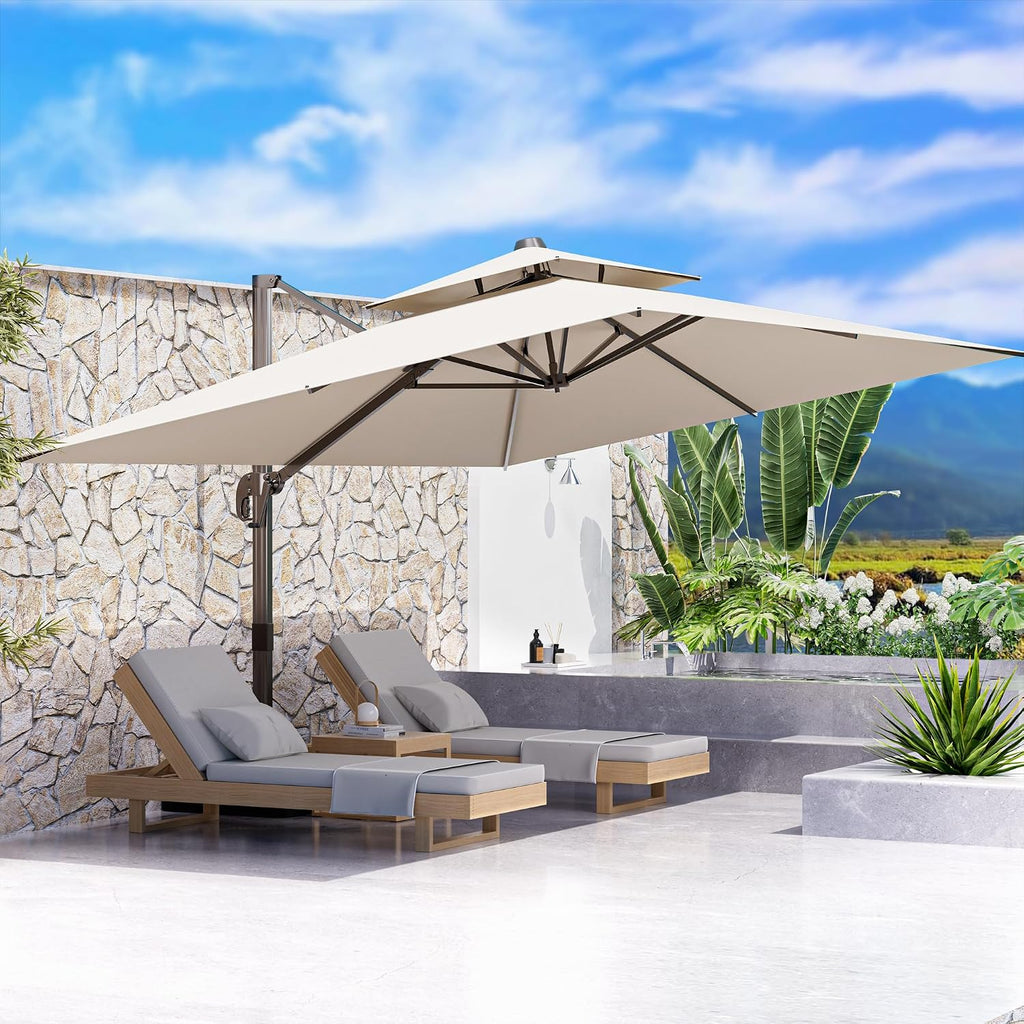 10' X 13' Outdoor Patio Umbrella Large Rectangle Cantilever Umbrella Heavy Duty 360°Rotation Offset Umbrella Pool