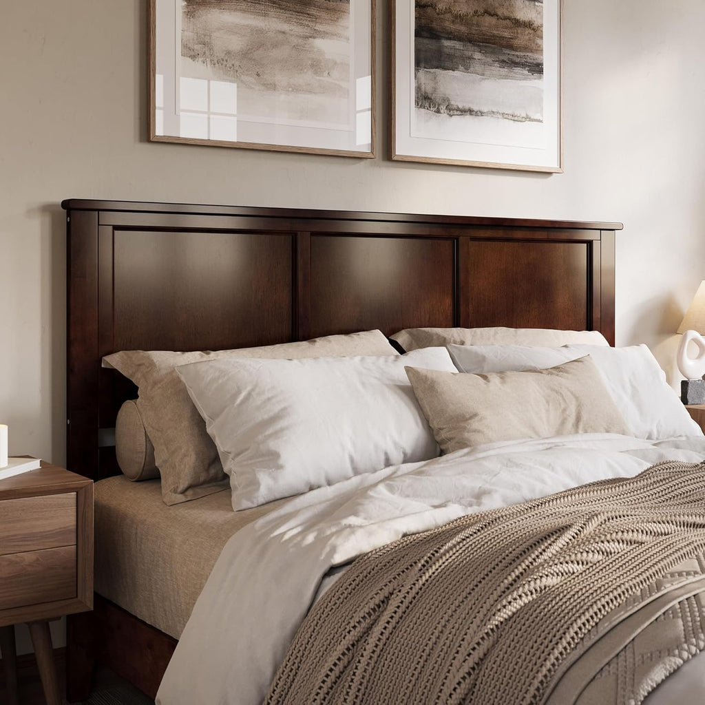 King Solid Wood Panel Headboard, Walnut