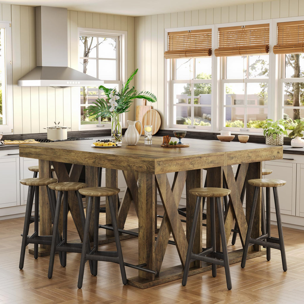 63" Bar Table, Pub Table with Metal Footrest (Rustic Brown, 1)