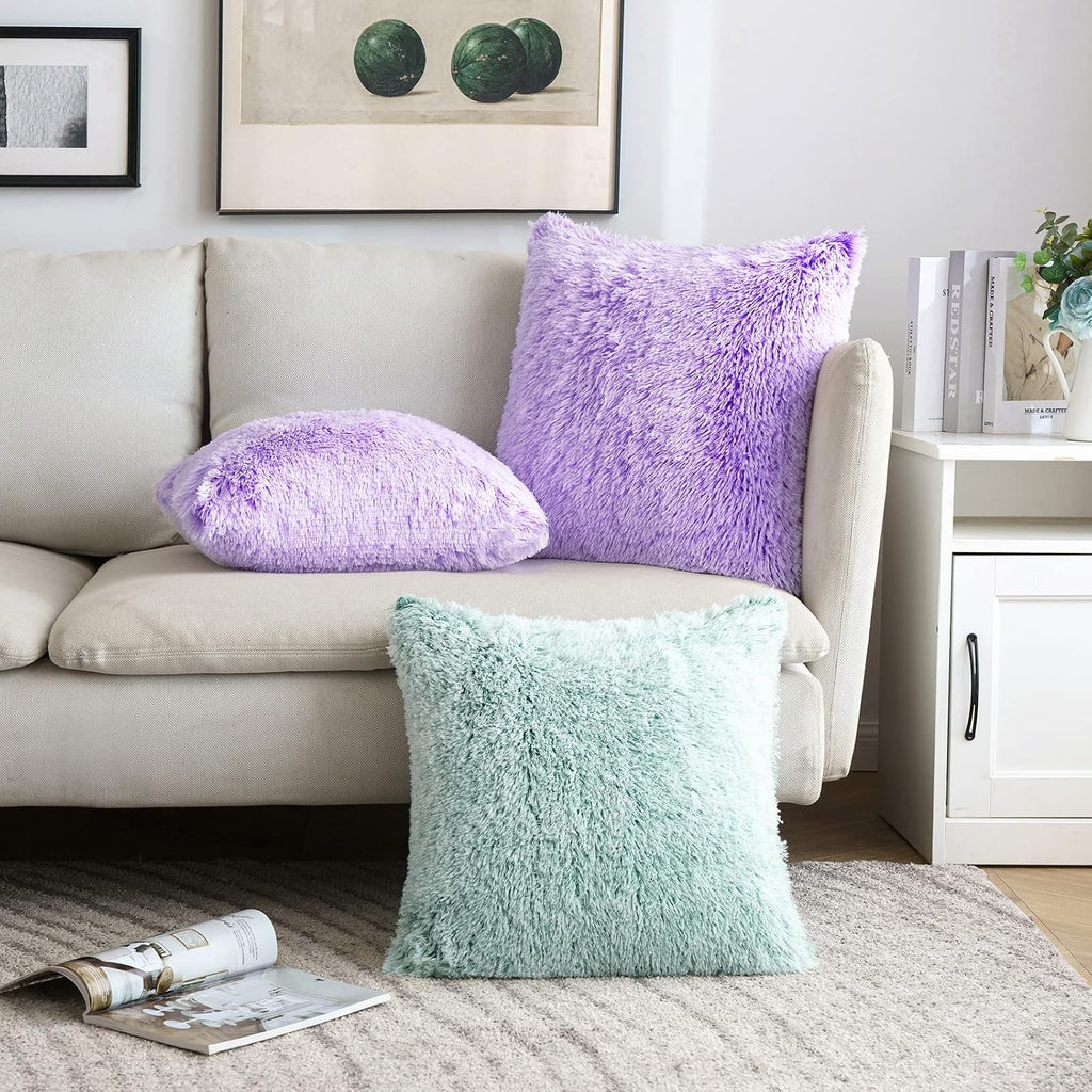 Pack of 2 Ultra Soft Fluffy Throw Pillow Covers Decorative Plush Shaggy Double-Sided Faux Fur Pillow Cases Cushions