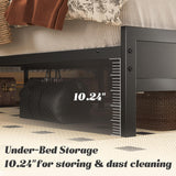 Queen Bed Frame with Headboard & Footboard, Bed Frame with Built-in Charging Station & LED Light, Storage Shelf