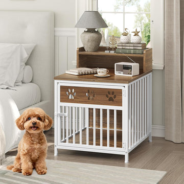 Dog Crate Furniture, Wooden Dog Kennel with Storage, Indoor Pet Crate End Table, Two-Tier Small Dogs House