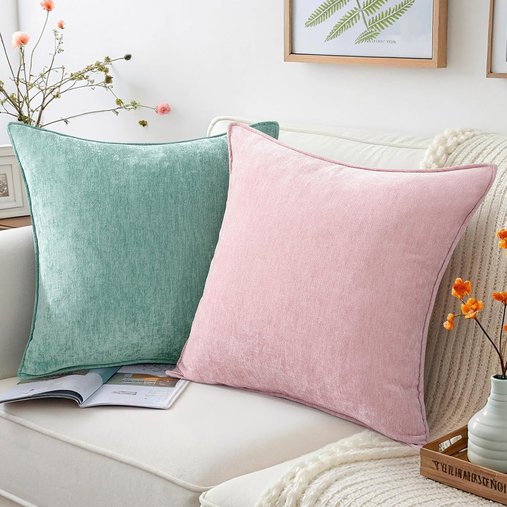 Summer Couch Euro Sham Throw Pillow Covers 22x22 Set of 2, Decorative Soft Velvet Modern Cozy Chenille Pillow Cases