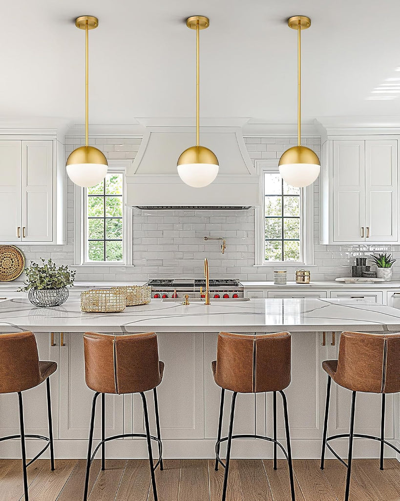Modern Pendant Lighting Gold Globe Pendant Light Fixture, Mid Century Chandelier One Light Hanging Fixture for Kitchen Island, Adjustable Indoor Lighting for Dinning Room Bedroom, LMS-187