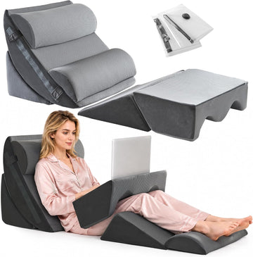 6-Piece Upper Body Rest Wedge Pillow Set for Post-Surgery, Grey | Orthopedic Memory Foam Support, Elevated for