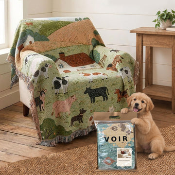 Boho Cotton Throw Blanket Woven Tapestry, Pastoral Farm, 51"x71"
