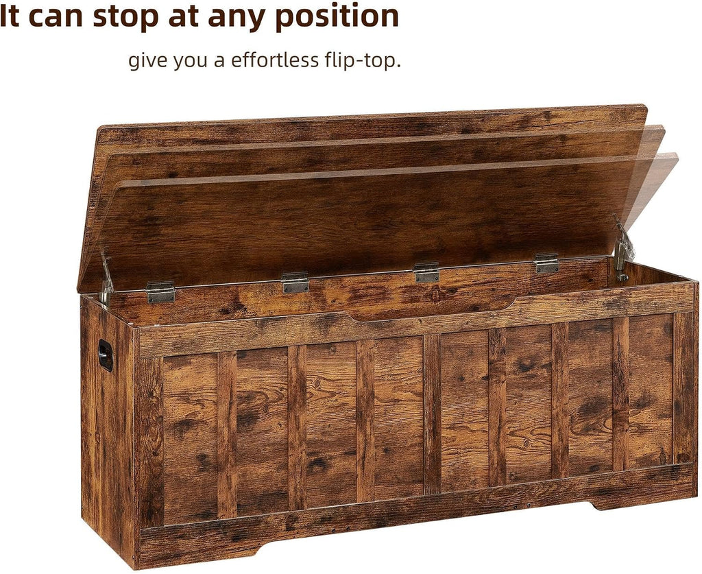51.2" Storage Chest Extra Large,Wooden Storage Bench,Rustic Brown | Chest with 2 Safety Hinges, 51.2*15.7*19.1inches