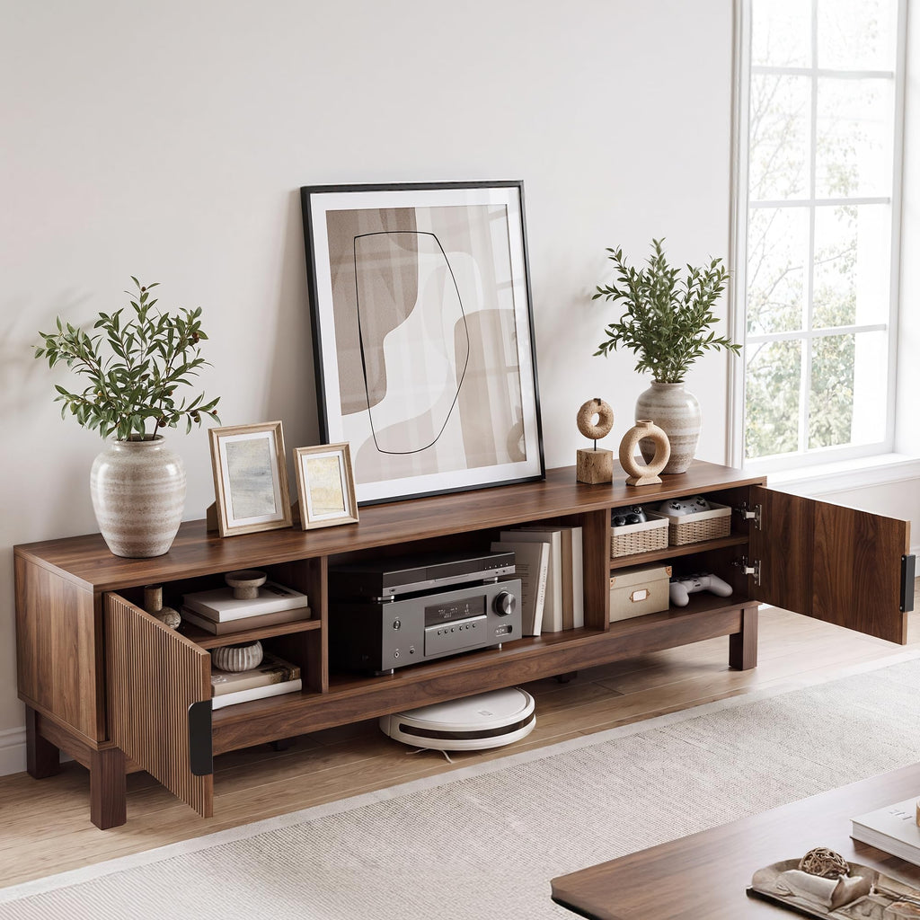 Mid-Century Modern Fluted TV Stand for TVs up to 75/80", Walnut