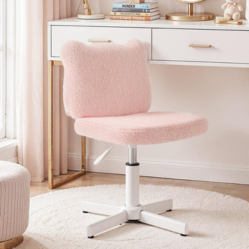Cute Bear Ear Vanity Chair for Teen Girls - Height Adjustable 13.8"-18.9" Swivel Stool with Back Support, Teddy