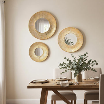 Set of 3 Sunburst Gold Mirrors for Wall Decor