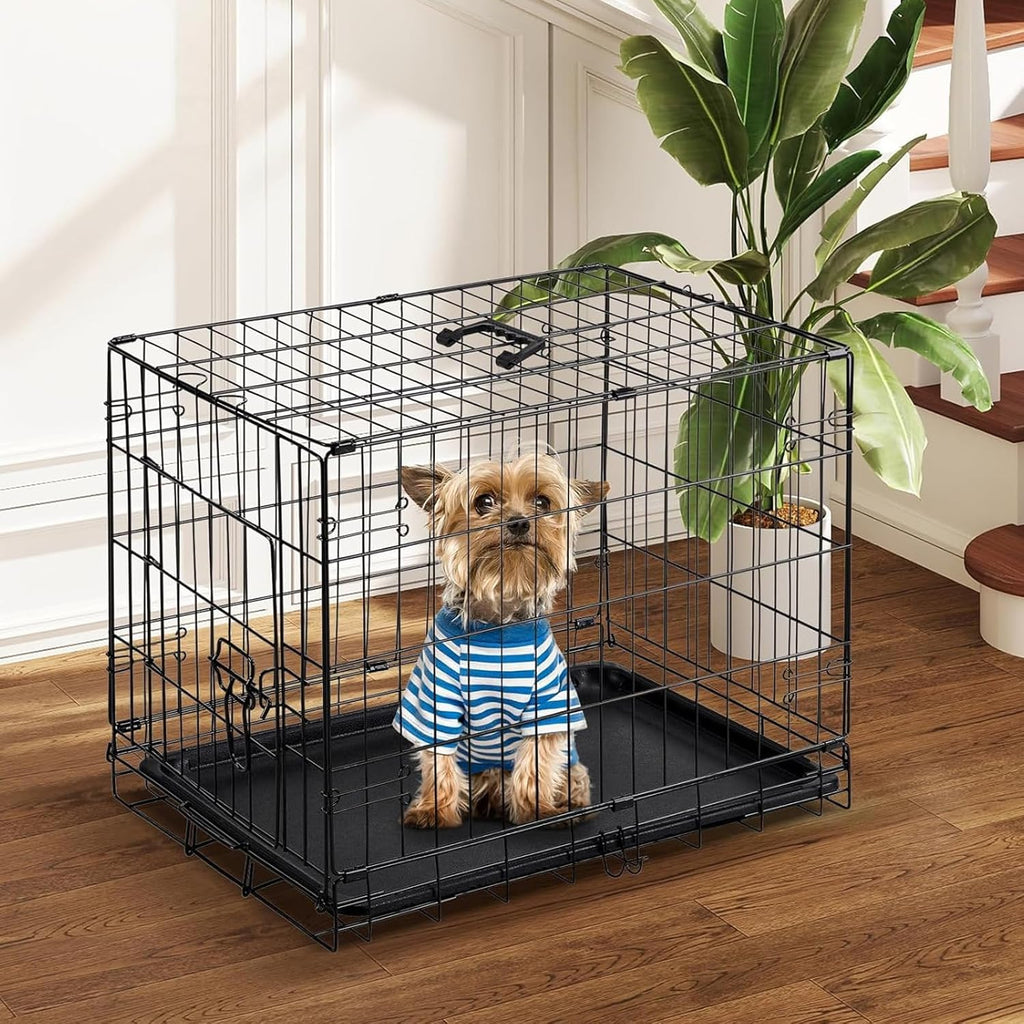 Dog Crate, 30 Inch Medium Size Single Door Dog Cage with Plastic Leak-Proof Pan Tray
