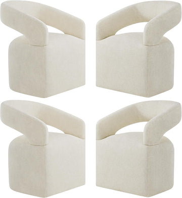 Upholstered Dining Chairs Set of 4, Modern Rolling Dining Chairs with Hidden Casters, Arm Kitchen Chairs with Linen