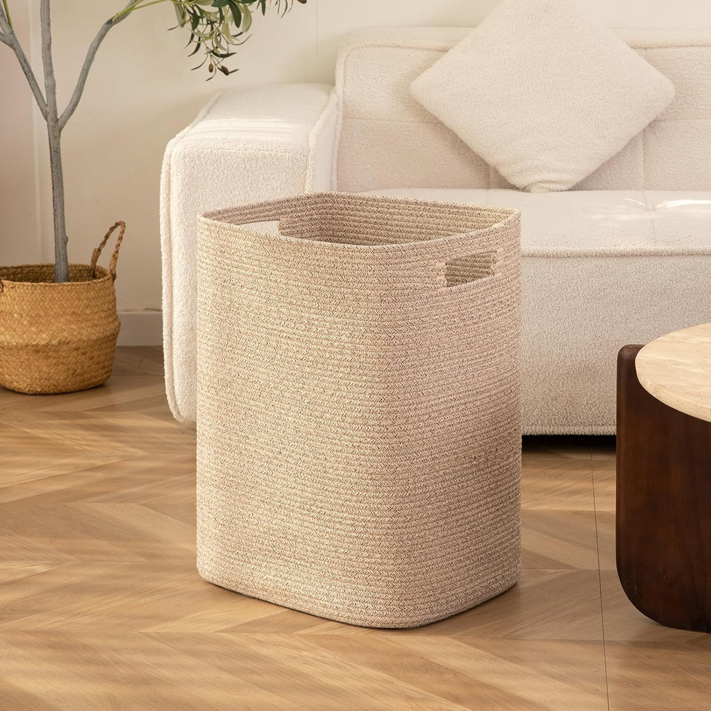 Laundry Hamper, Rectangle Cotton Laundry Basket with Handles, Large Blanket Basket , Woven Decorative Storage for