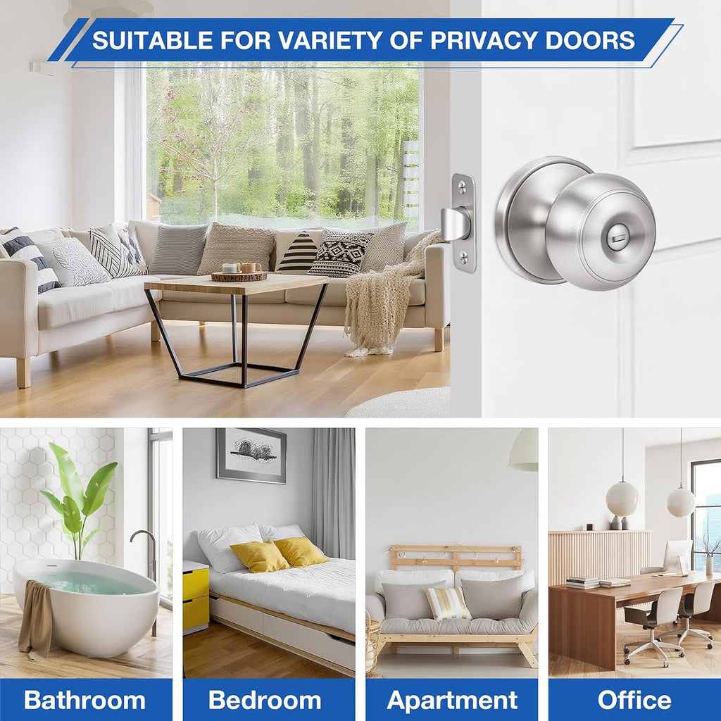 5 Pack Brushed Nickel Door Knobs,Privacy Door Knob with Lock, Interior Doorknobs Silver, Keyless Door Locks Set s