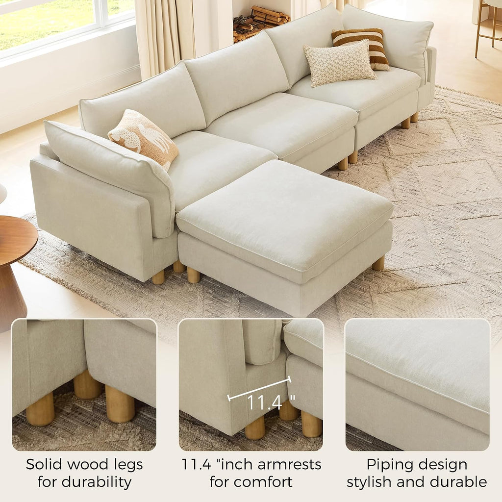 127" Super Large Sectional Couches , Modular Cloud Couch Sectional Sofa, Premium Fabric Couches, Down Filled, High