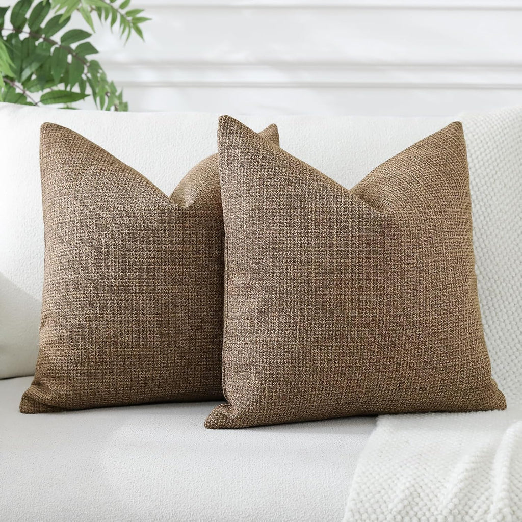 Pack of 2 Throw Pillow Covers 20x20 Inch Linen Coffee Brown Pillowcases Farmhouse Decorative Solid Pillow Covers