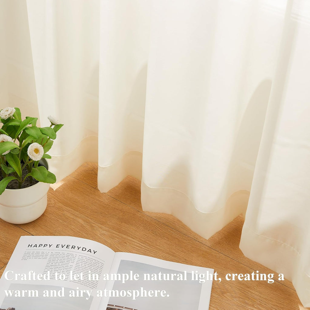 Cream Pinch Pleat Sheer Window Curtains, Egret Ivory Soft Farmhouse Drapes for Bedroom Living Room