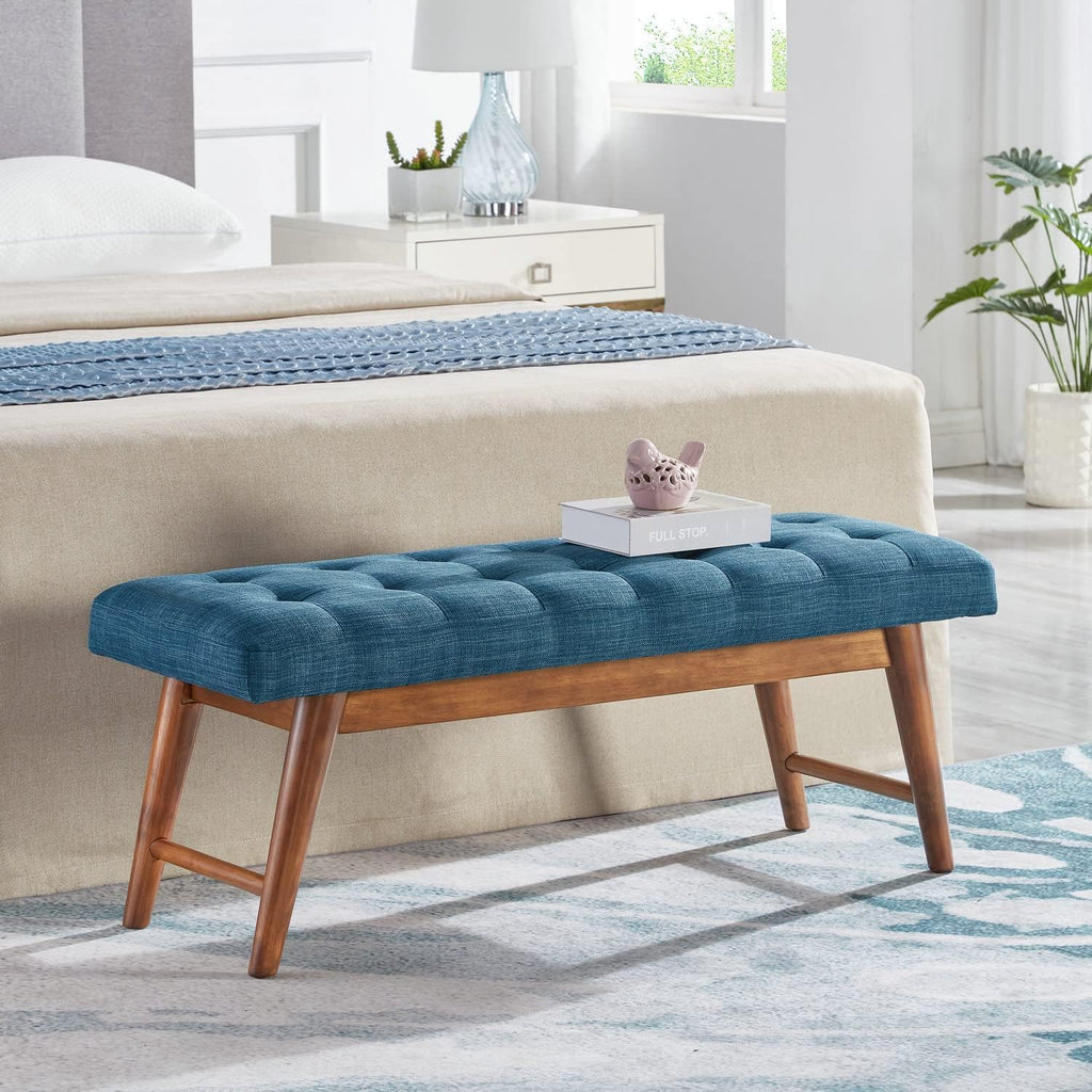 Modern Haraden Upholstered Button-Tufted Bench, Blue, 16 x 44 x 17 in