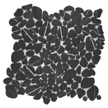 10-Sheet for Shower Floor Border Kitchen Bathroom Backsplash, Black Marquina Recycled Glass Marble Stone Looks Wall