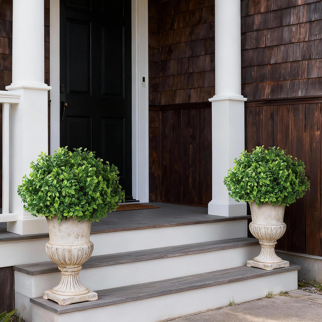 2 Sets Artificial Boxwood Topiary Ball Trees for Front Door Decor (Green)