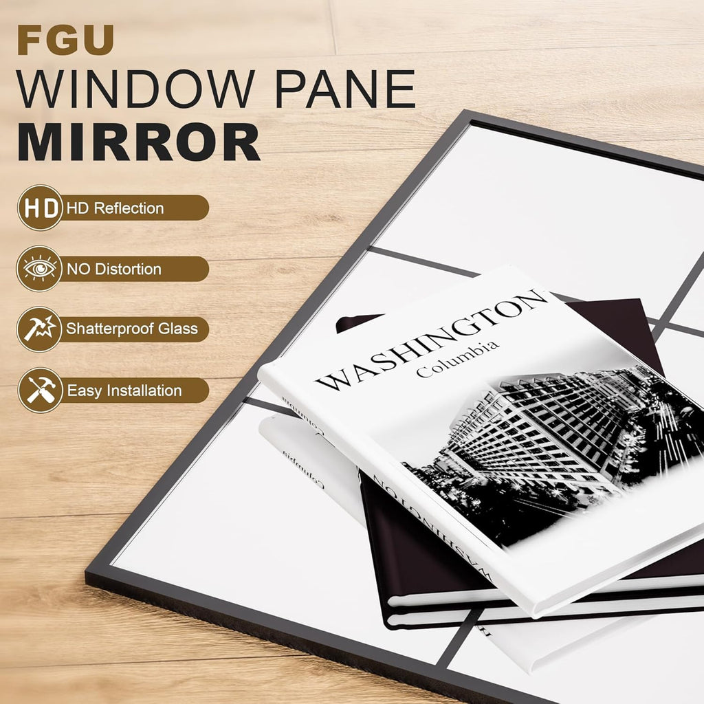 Window Mirrors for Wall Decor, Wall Mirrors Decorative Window Pane 30 x 40, Rectangular Metal Framed Wall Mounted