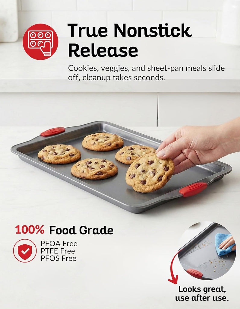 Premium Nonstick Sheet Pans - Set of 3, Heavy-Gauge Carbon Steel, Warp, Dent, and Rust-Resistant - Gourmet Rimmed