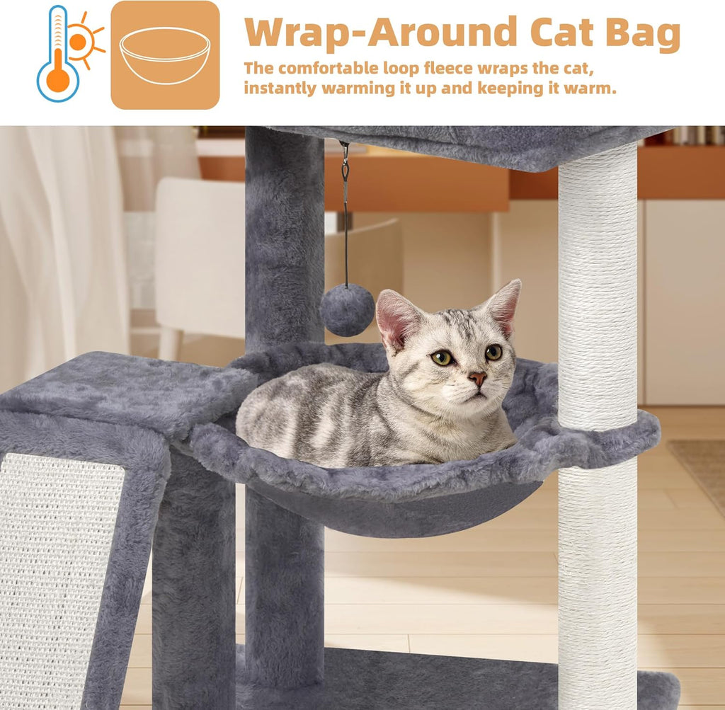 Cat Tree with Cat Scratching Post for Indoor Cats, Cat Tower with Scratching Board and Playful Toy Balls