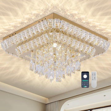Crystal Chandeliers:Modern Led Luxury Ceiling Light Flush Mount 25 | Smart Remote/APP Control,0%-100% Brightness