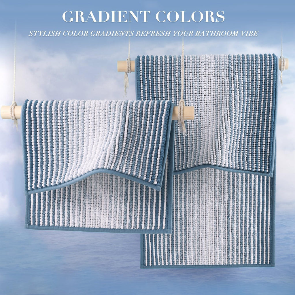 Bathroom Rugs and Mats Sets, 2 Piece Thick Absorbent Chenille Non Slip, Soft Shaggy Floor Mats, Machine Washable (Fog
