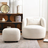 Modern Swivel Lounge Chair and Ottoman — Ivory Linen