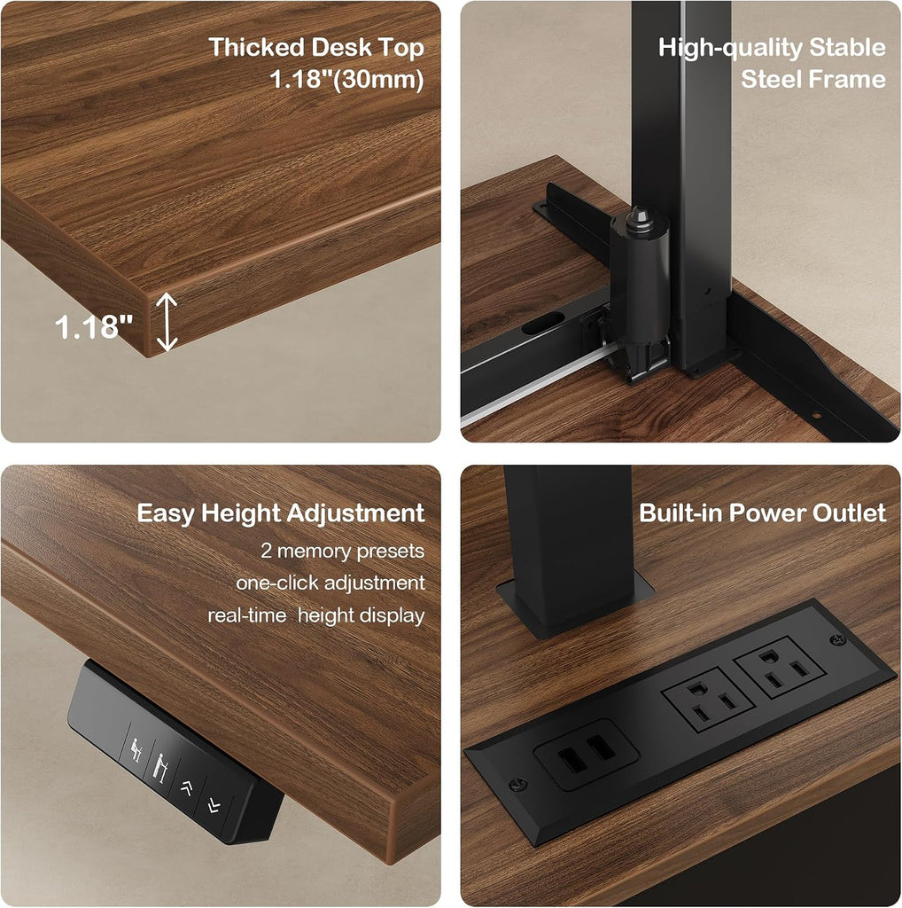 63" L Shaped Executive Standing Desk with 3 Drawers | Electric standing desk with Privacy Panel, AC/USB, 1.18"