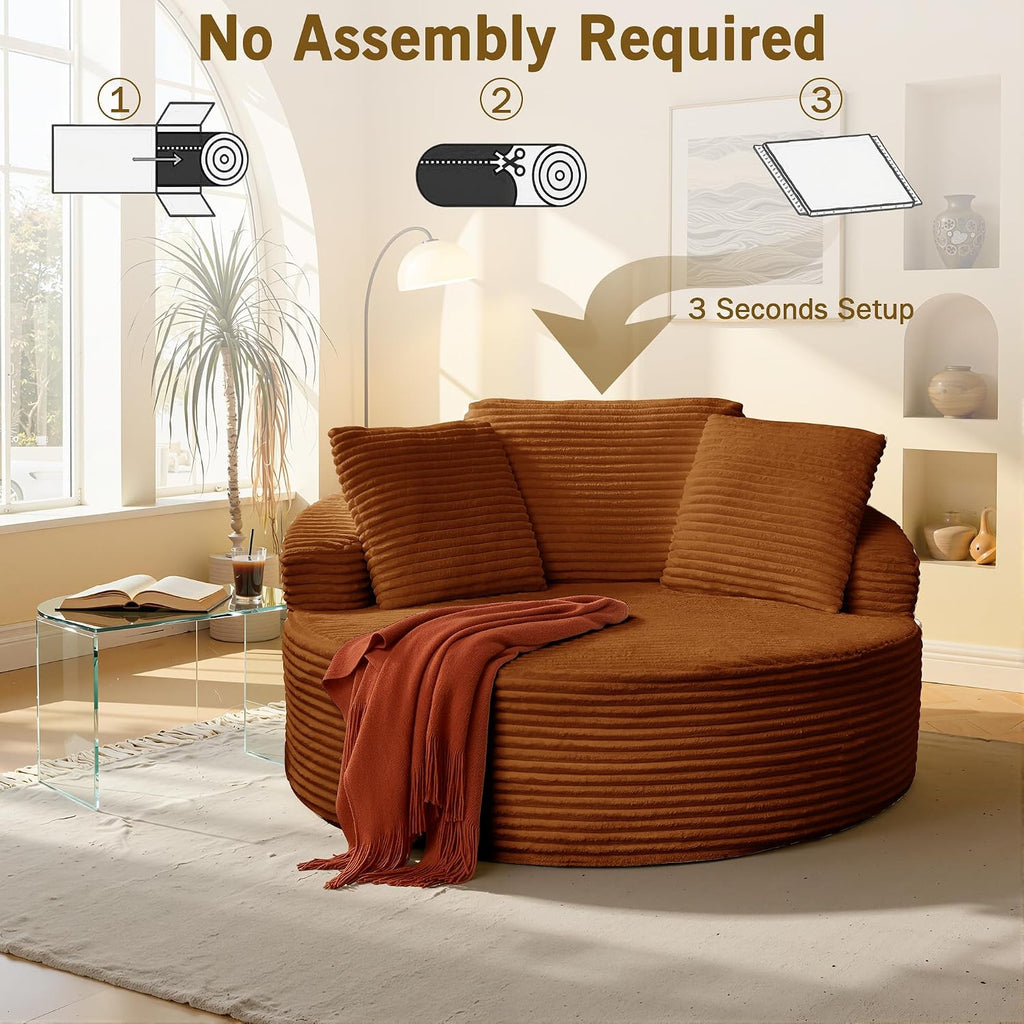 Oversized Round Chaise Lounge Chair,Corduroy Cloud Large Circle Sofa Chair, No Assembly Required, Modern Sleeper