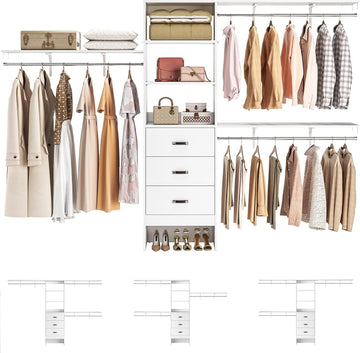 120 Inches Closet System, 10FT Walk In Closet Organizer with 3 Shelving Towers, Heavy Duty Clothes Rack with 3