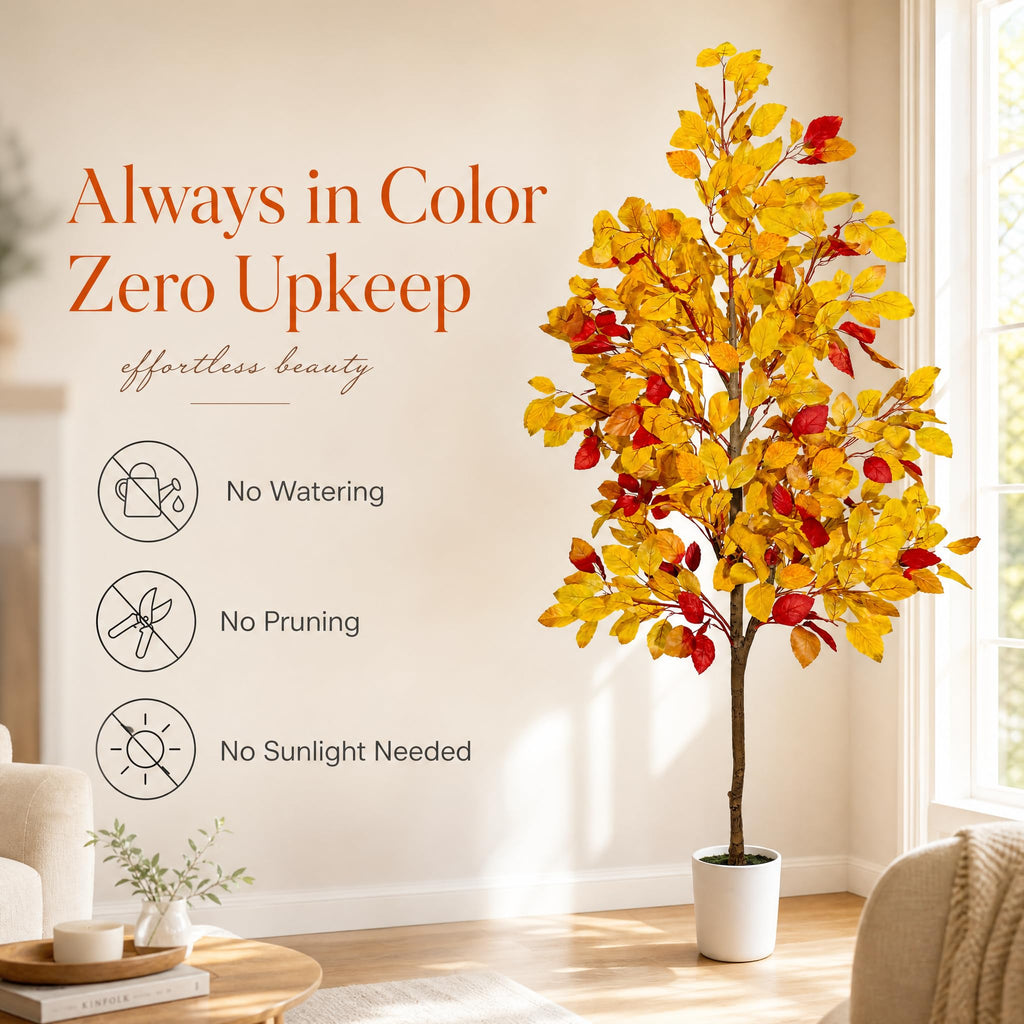 Artificial Ficus Tree, 6FT Fall Tree with Pot for Fall Room Decor